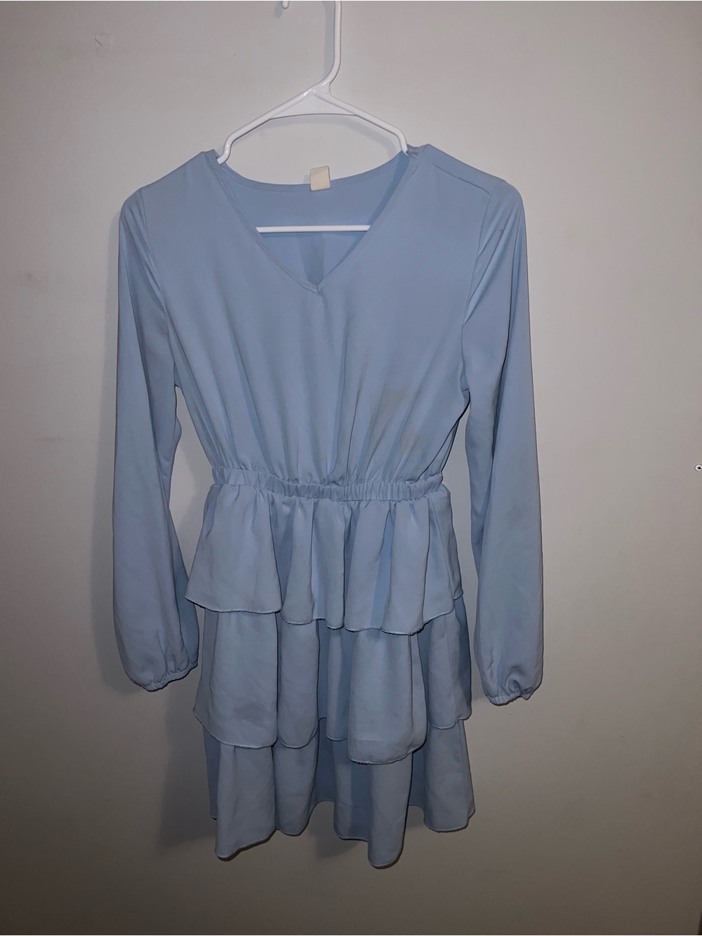 Light Blue Tiered Long-Sleeve Kids Dress